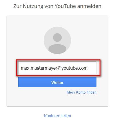 YouTube Login: E-Mail Adresse eingeben